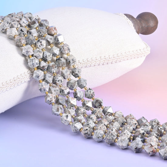 Faceted 8 Sides Diamond Rhombus Beads 10mm, approximately 36 beads per strand.