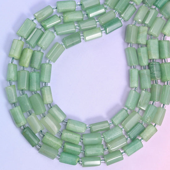 Green Aventurine Faceted Tube Beads, approximately 29 beads per strand
