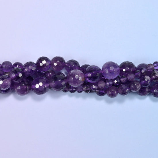 Amethyst Faceted Round Beads: Jewelry Making, 15 Inch Strand