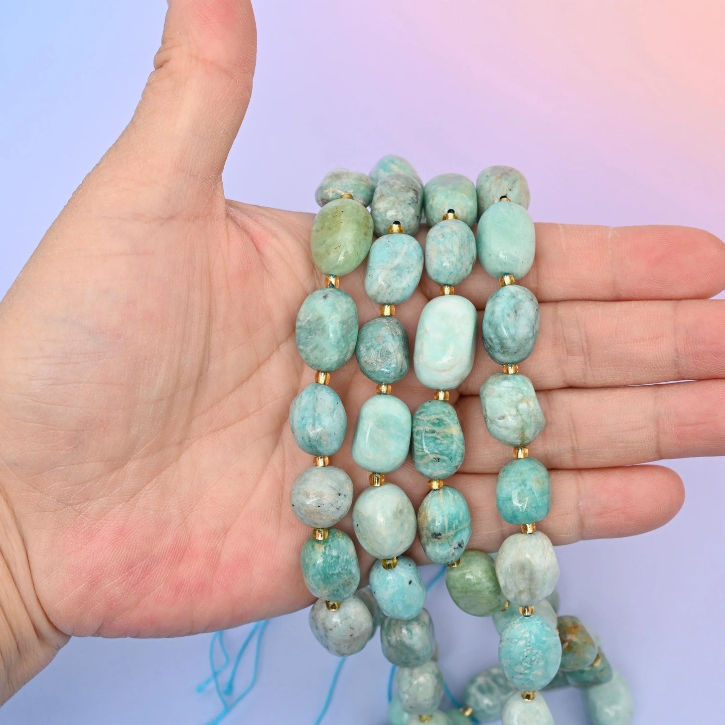 Blue Amazonite beads, oval nugget, 10-17mm