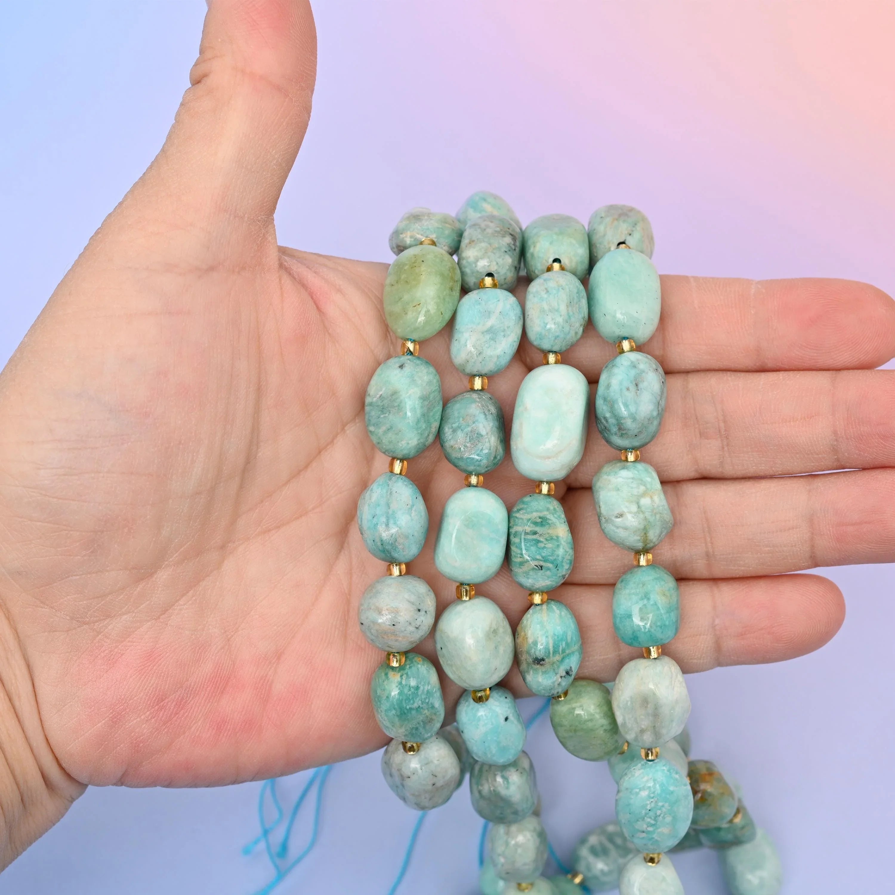 Blue Amazonite beads, oval nugget, 10-17mm