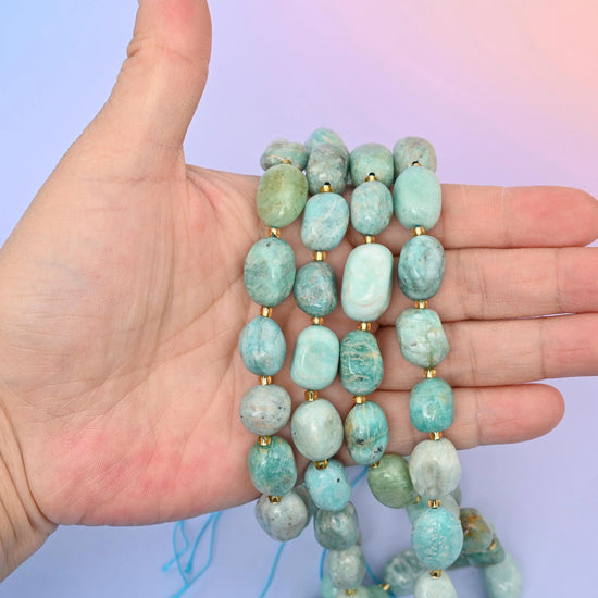 Blue Amazonite beads, oval nugget, 10-17mm