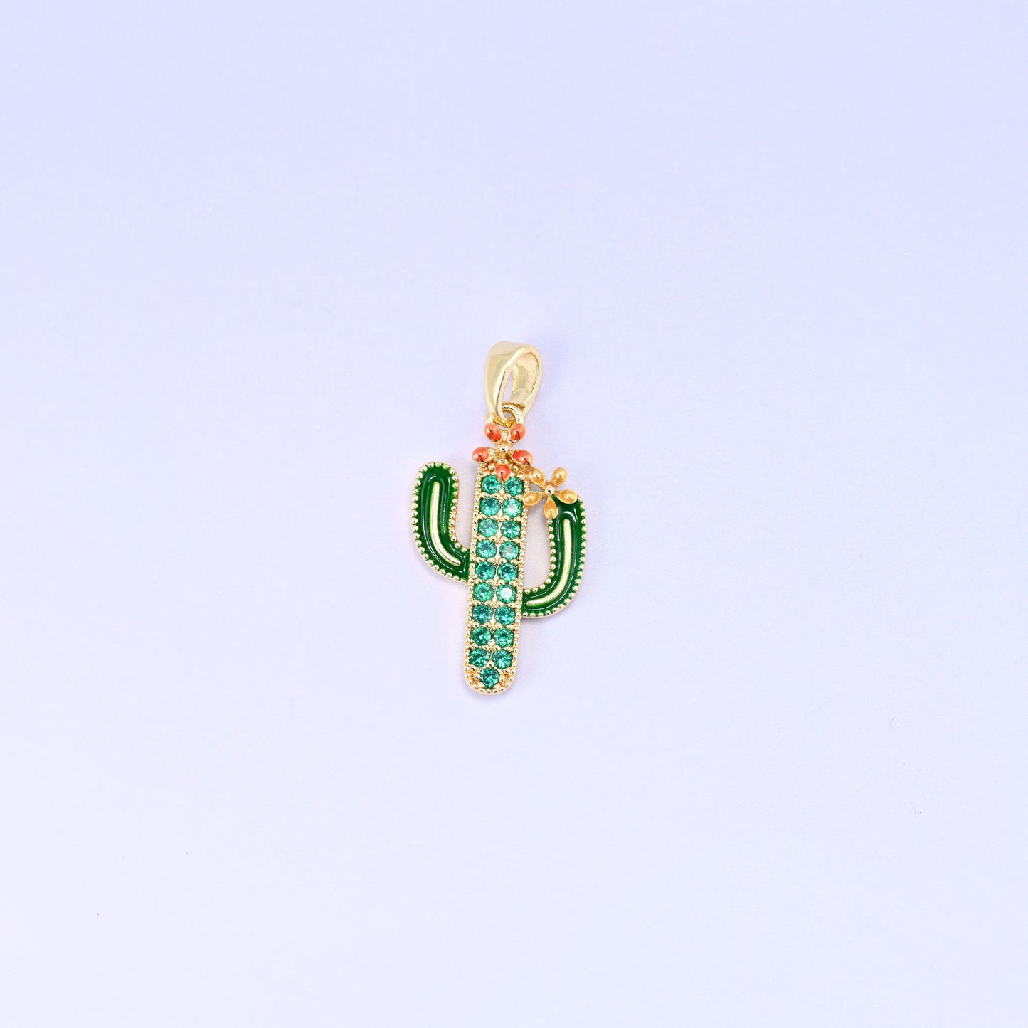 Cactus Zircon Charms: 18K Gold Plated Pendants, Jewelry Making Supply
