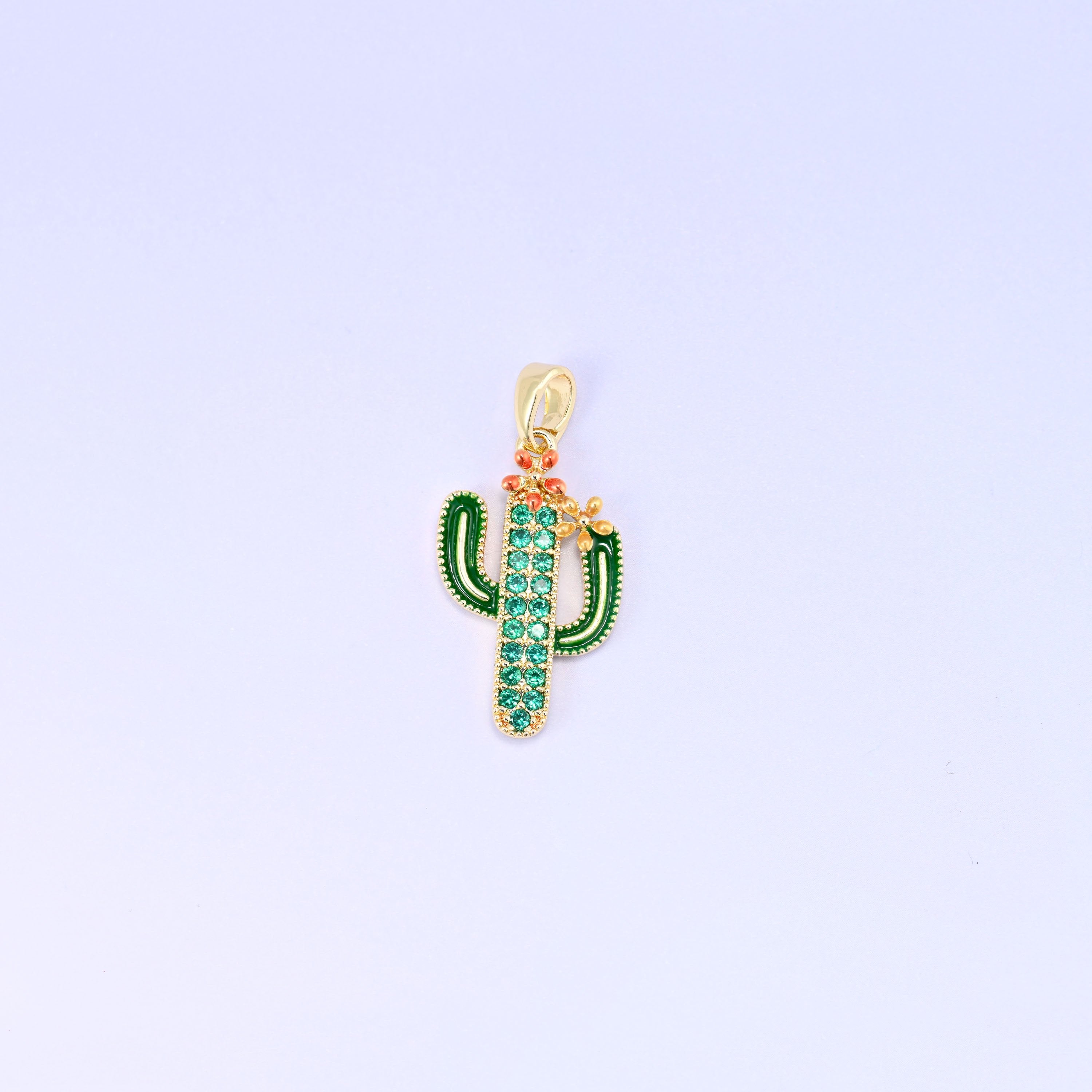 Cactus Zircon Charms: 18K Gold Plated Pendants, Jewelry Making Supply