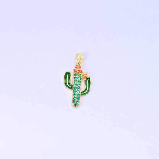 Cactus Zircon Charms: 18K Gold Plated Pendants, Jewelry Making Supply