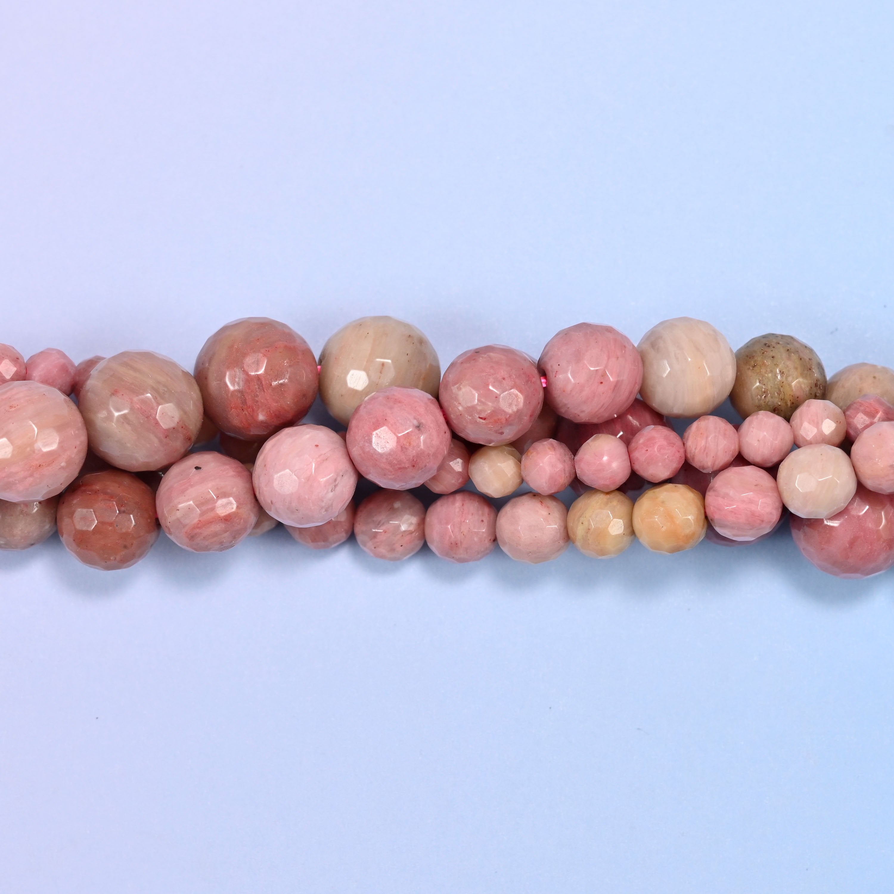 Pink Rhodonite Faceted Round Beads: Jewelry Making, 15 Inch Strand