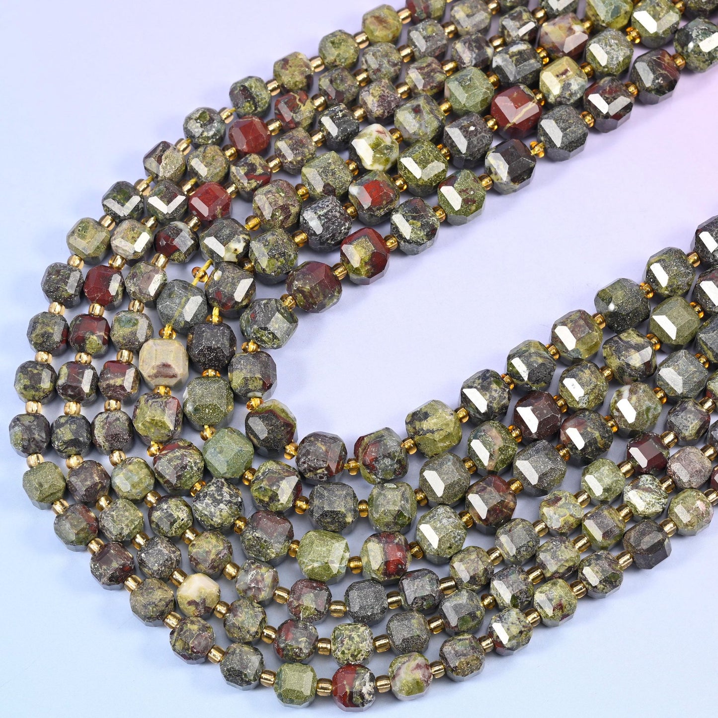 Dragon Bloodstone Faceted Cube Beads, 15 inch strand