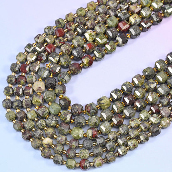 Dragon Bloodstone Faceted Cube Beads, 15 inch strand