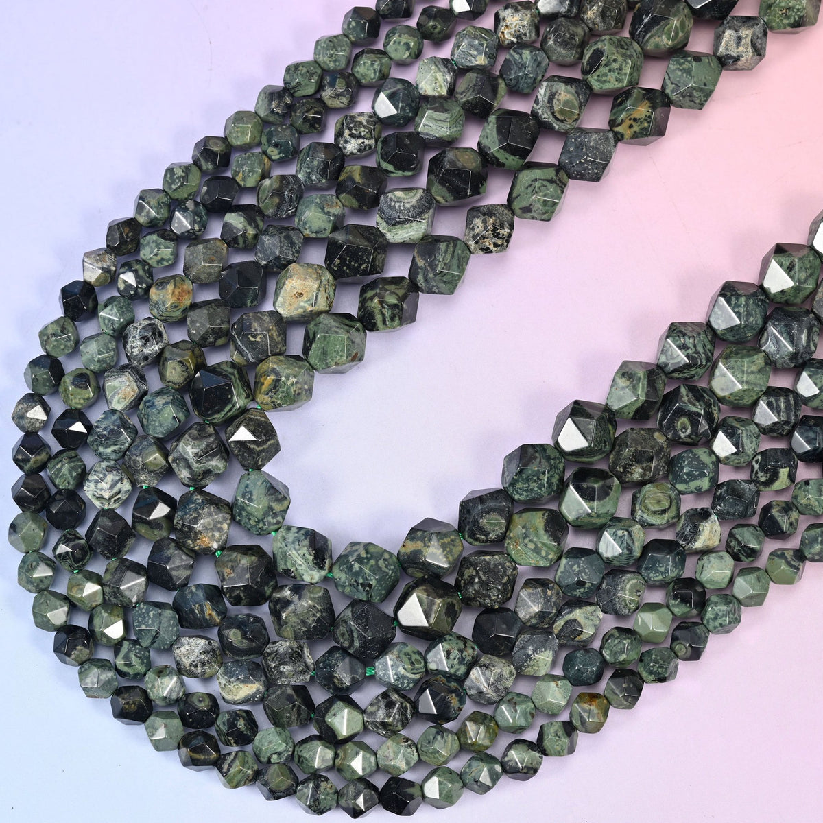 Kambaba Jasper diamond star cut beads, 15.5 inch strand