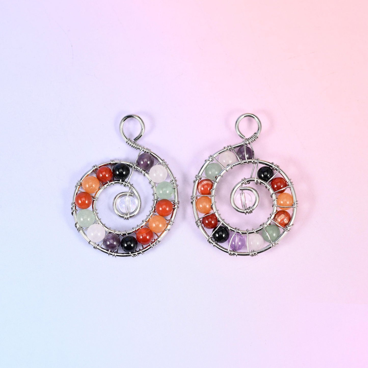 Chakra Gemstone Wired Spiral Pendant, approximately 6.96mm thick