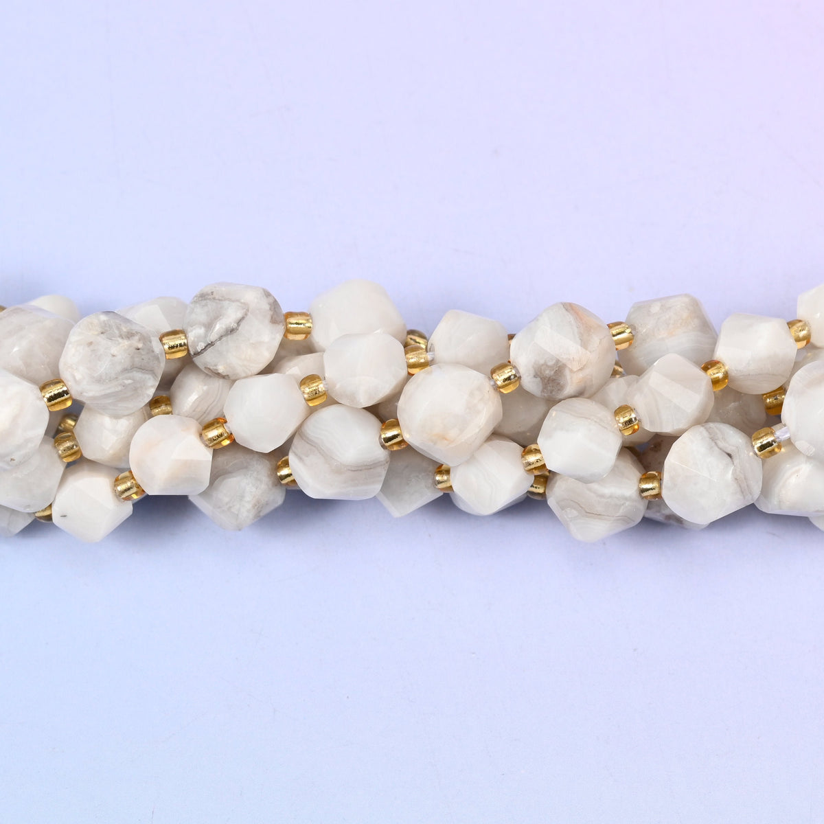 White Crazy Agate Faceted Spiral Twist Beads, 8mm approximately 38 beads / 10mm approximately 31 beads