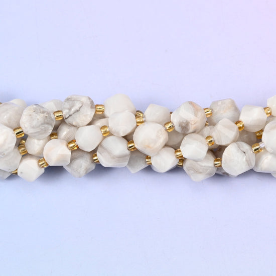 White Crazy Agate Faceted Spiral Twist Beads, 8mm approximately 38 beads / 10mm approximately 31 beads