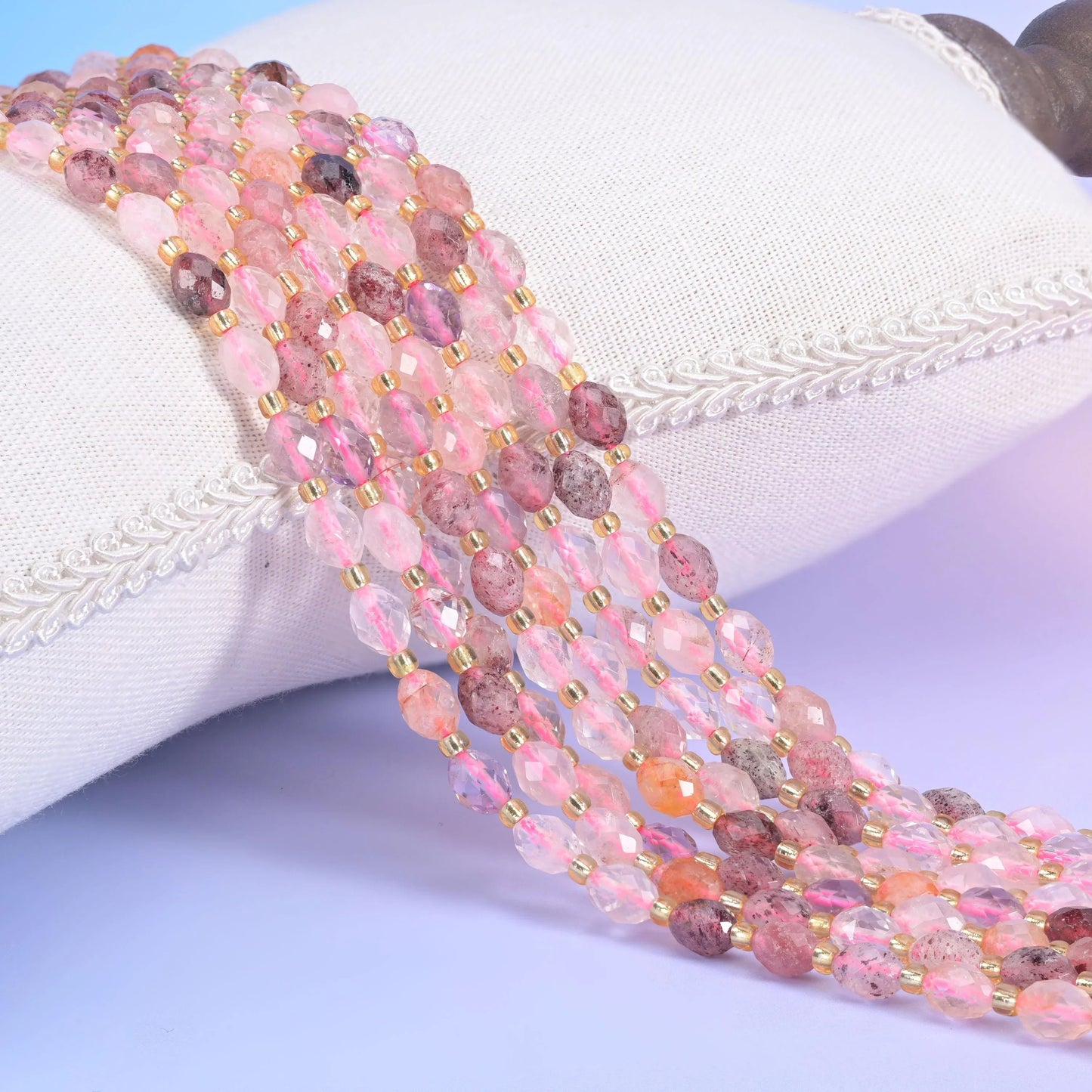 Strawberry Phantom Quartz Faceted Rice Barrel Beads