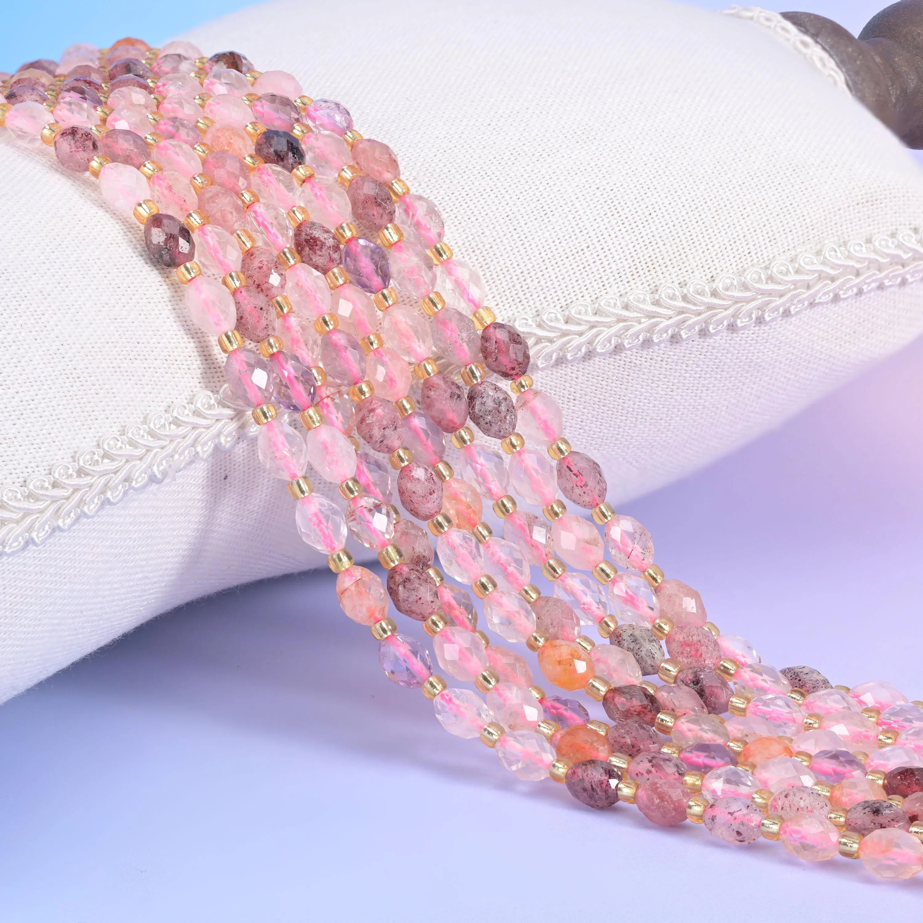 Strawberry Phantom Quartz Faceted Rice Barrel Beads