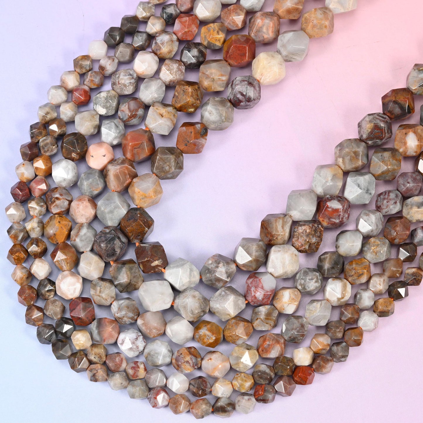 Gobi Desert Agate Beads: Faceted Diamond Star Cut, 15.5 inch strand