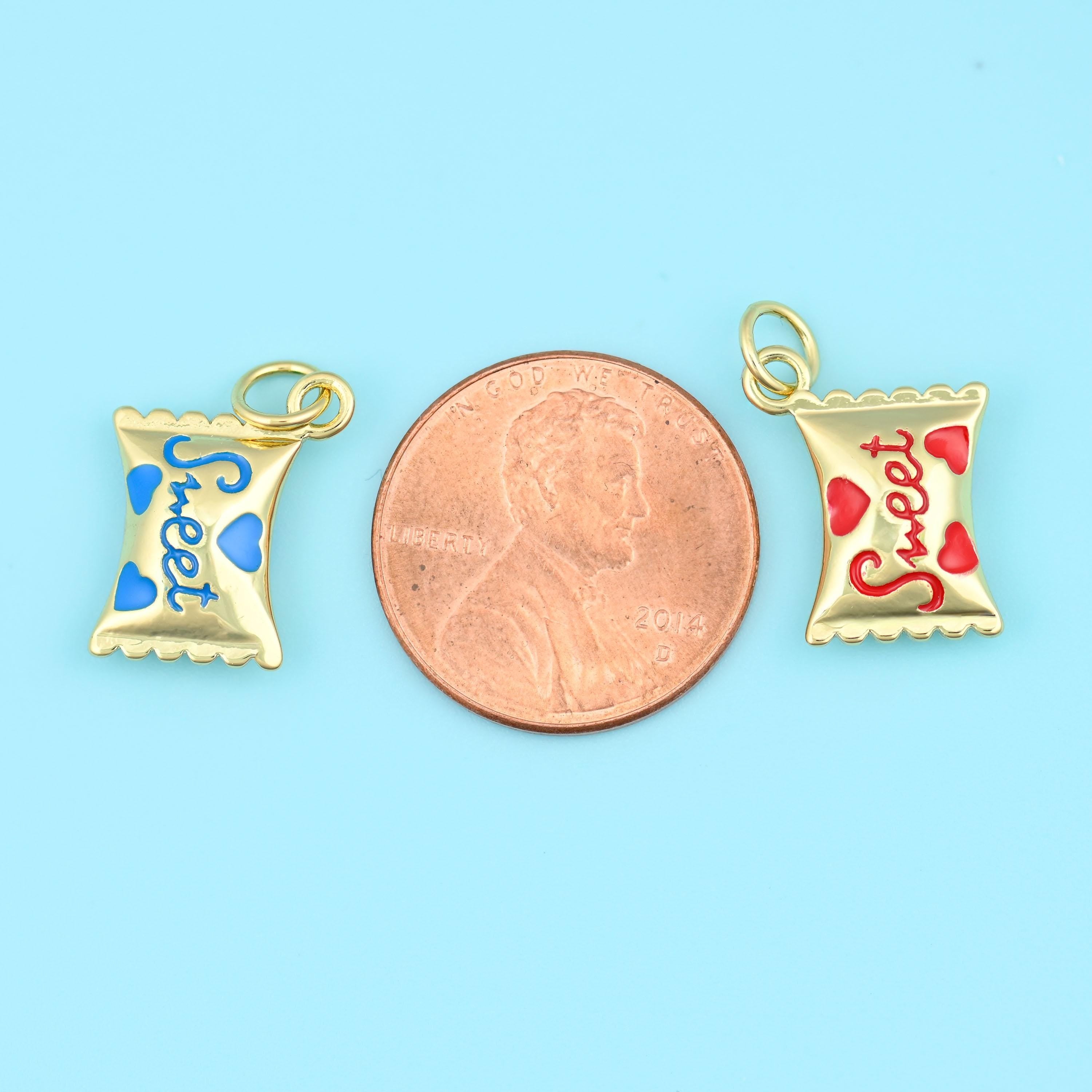 16mm Enamel Sweet Candy Charms, 18K Gold Filled Pendants for DIY Jewelry Making Supply