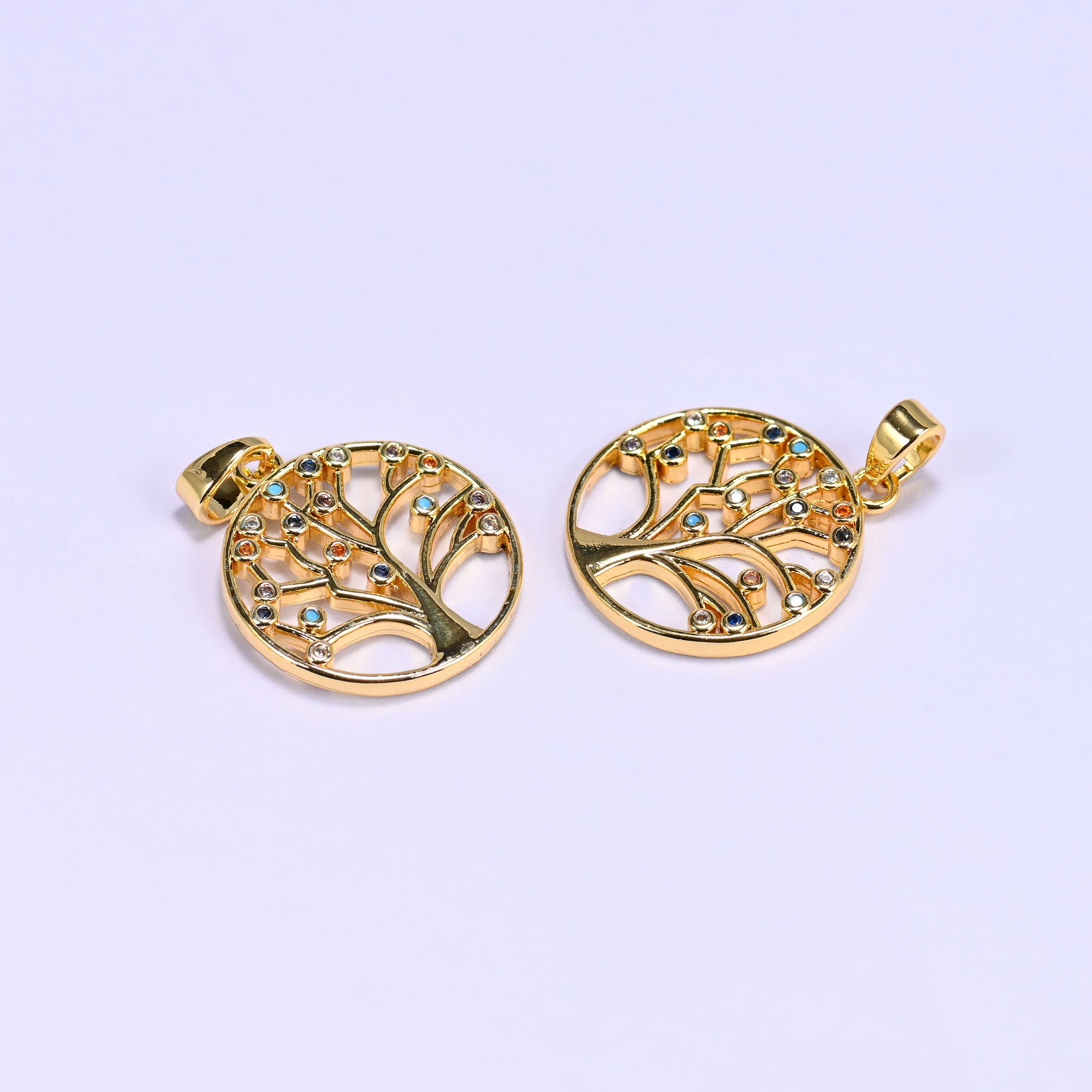 Round Tree of Life Multicolor Zircon Charms, sold individually