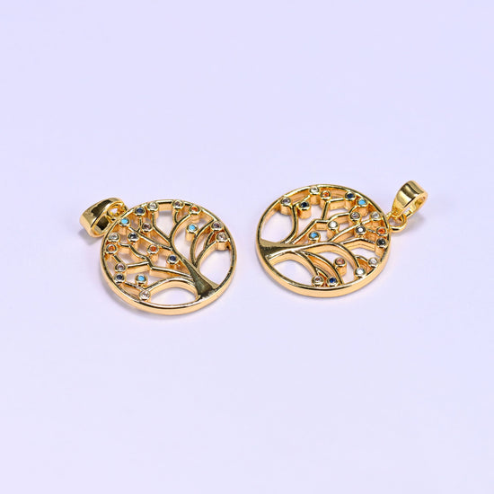 Round Tree of Life Multicolor Zircon Charms, sold individually