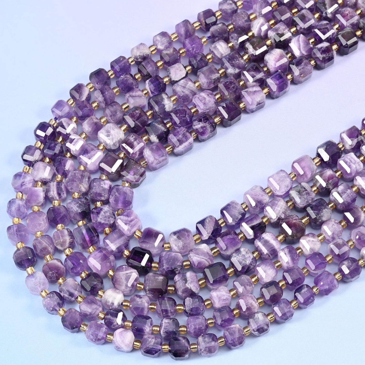 Chevron Amethyst Faceted Cube Beads 6mm 8mm, 15 inch strand