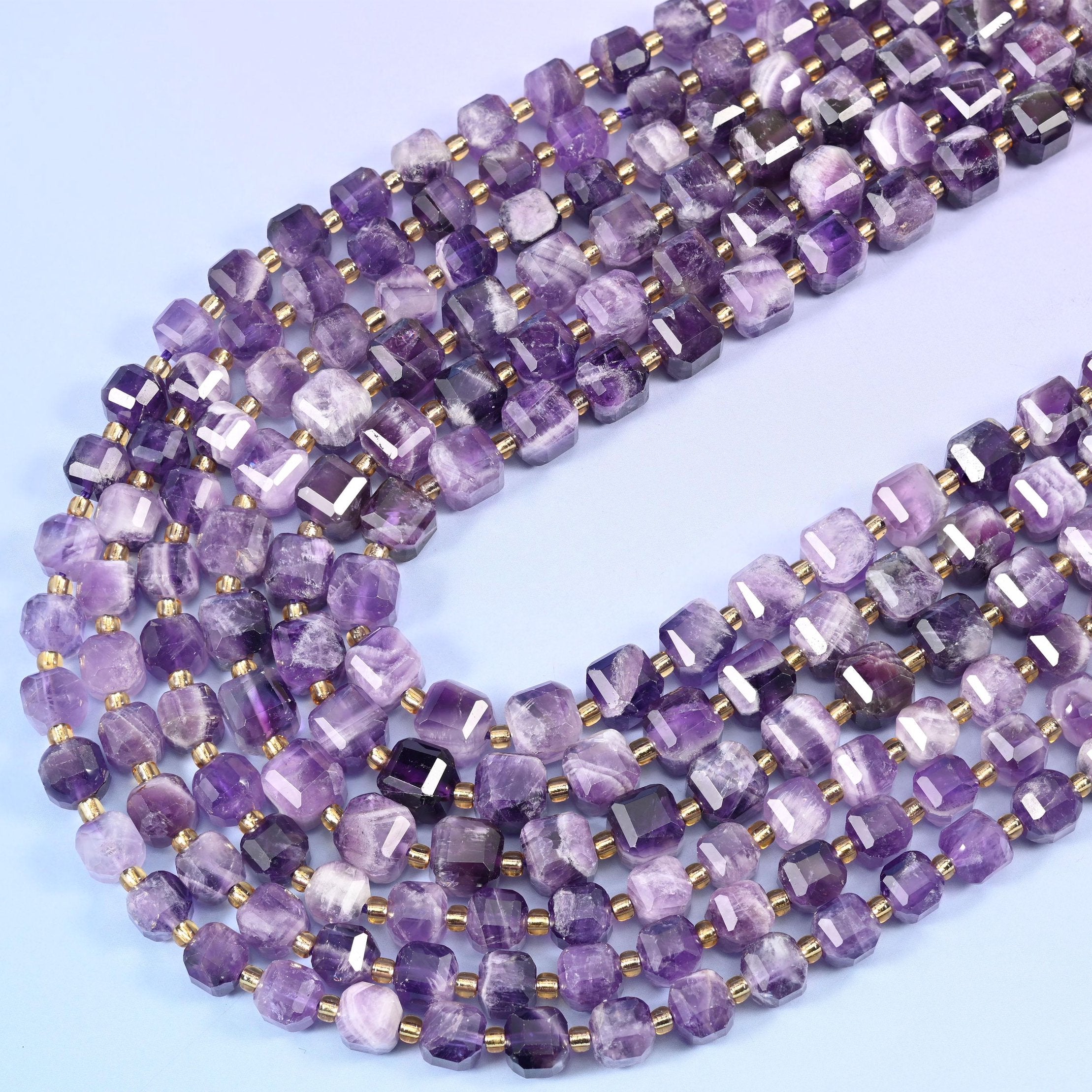 Chevron Amethyst Faceted Cube Beads 6mm 8mm, 15 inch strand