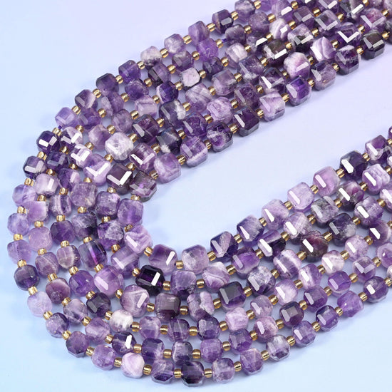Chevron Amethyst Faceted Cube Beads 6mm 8mm, 15 inch strand