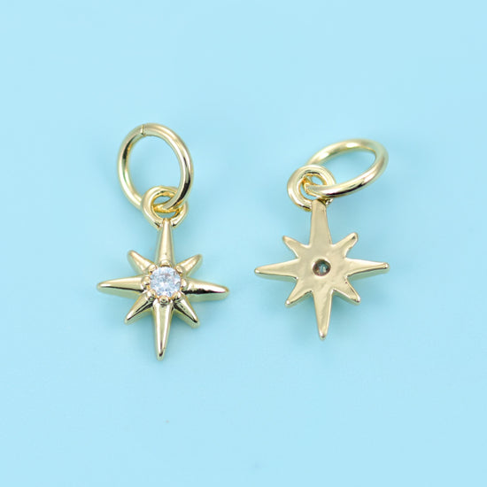 18K Gold Filled North Star Zircon Charm 10x7.24mm