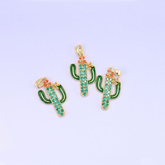 Cactus Zircon Charms: 18K Gold Plated Pendants, Jewelry Making Supply