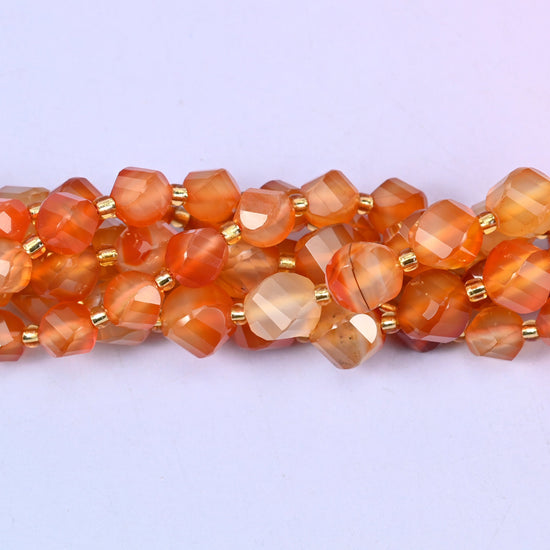 Orange Carnelian Faceted Spiral Twist Beads, 8mm approximately 38 beads / 10mm approximately 31 beads