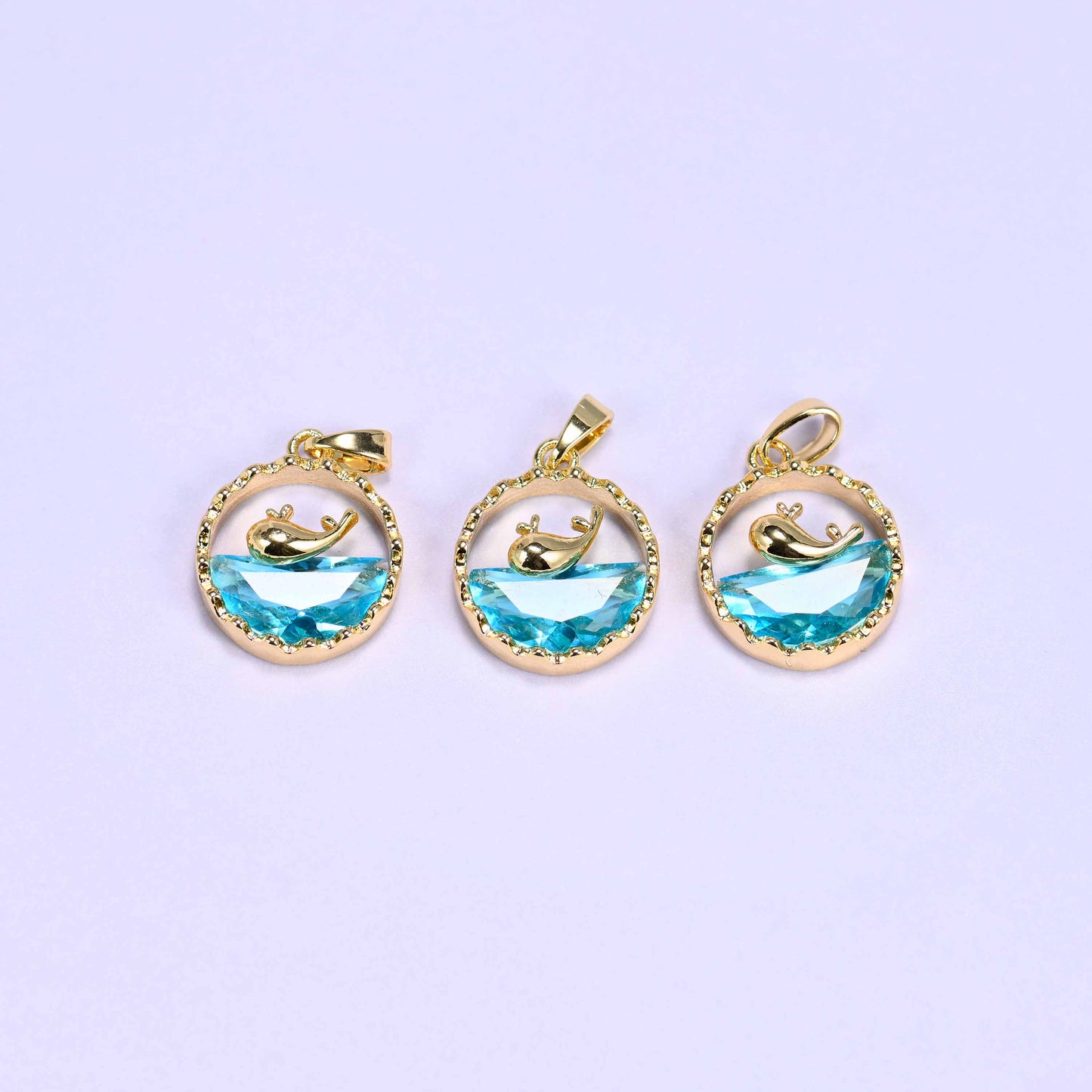 Gold Round Zircon Whale Charms: 18K Gold Filled Pendants, Jewelry Making Supply