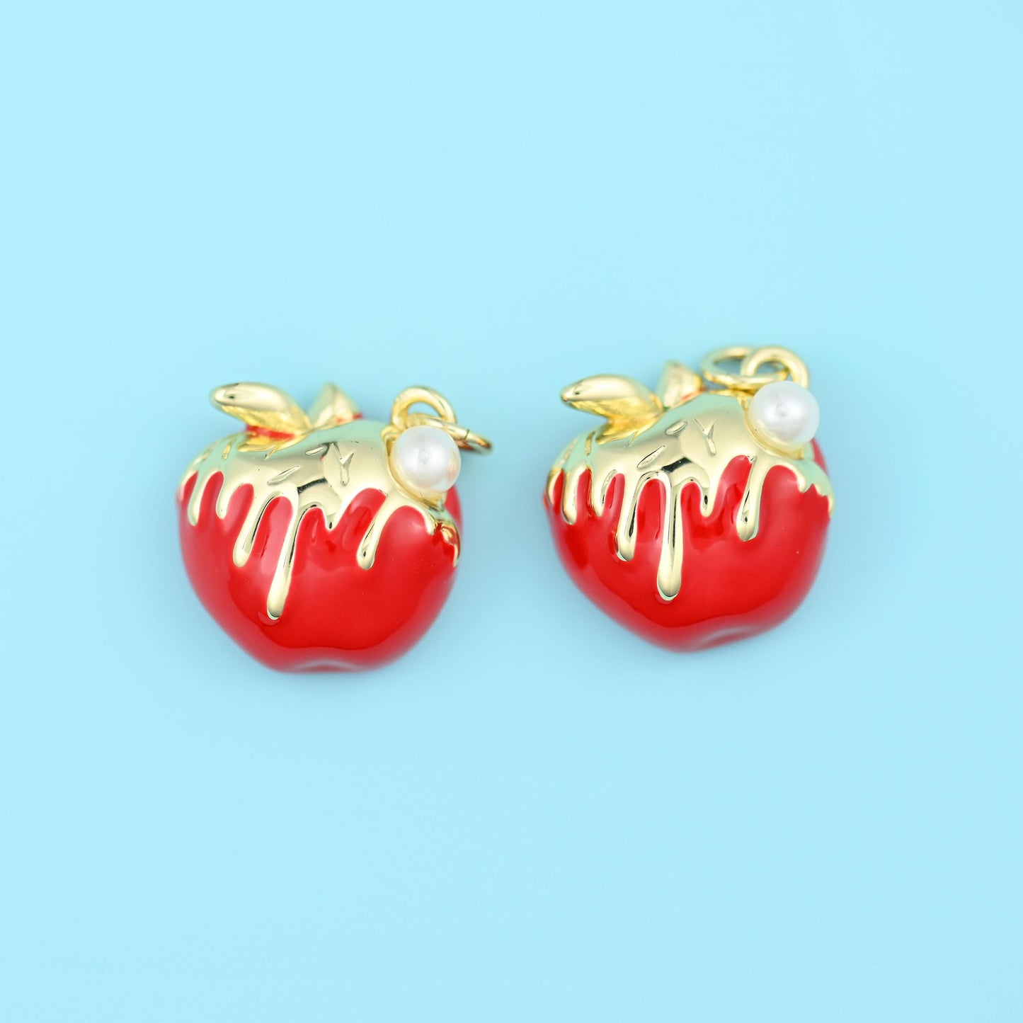 18K Gold Filled Enamel Red Apple Charm 15.7x15.1mm, 1 Piece