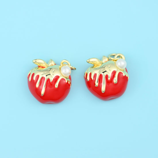 18K Gold Filled Enamel Red Apple Charm 15.7x15.1mm, 1 Piece