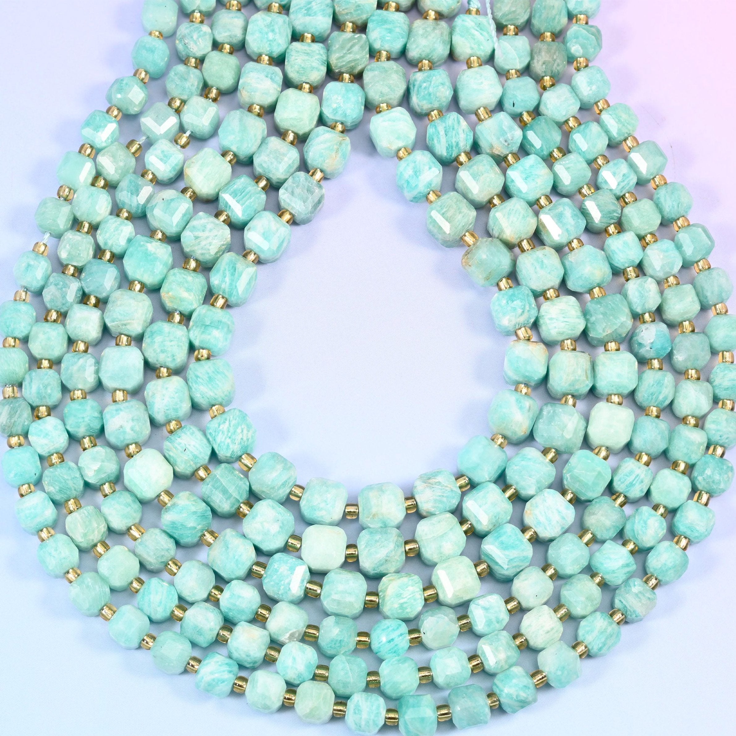 Green Amazonite Faceted Cube Beads, 1.2mm hole