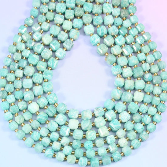 Green Amazonite Faceted Cube Beads, 1.2mm hole