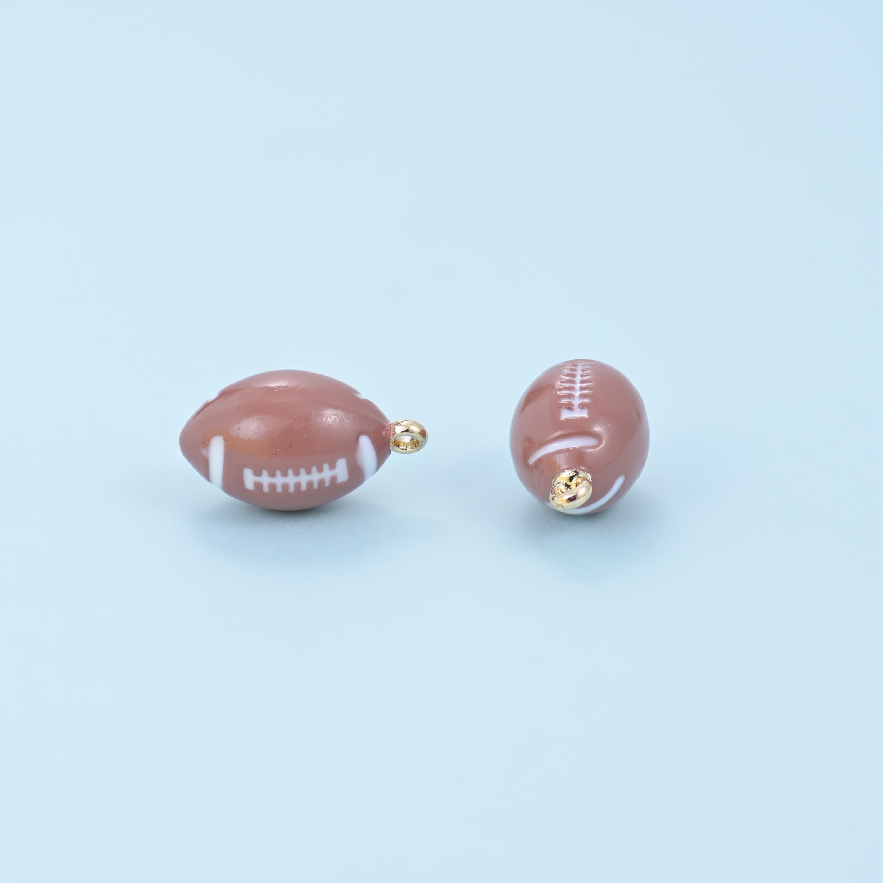 Enamel Football Charm 17x9.75mm in warm brown enamel with white lacing and side stripes