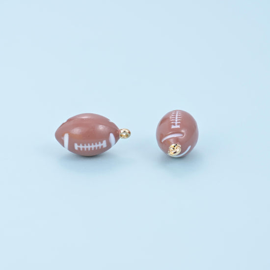 Enamel Football Charm 17x9.75mm in warm brown enamel with white lacing and side stripes