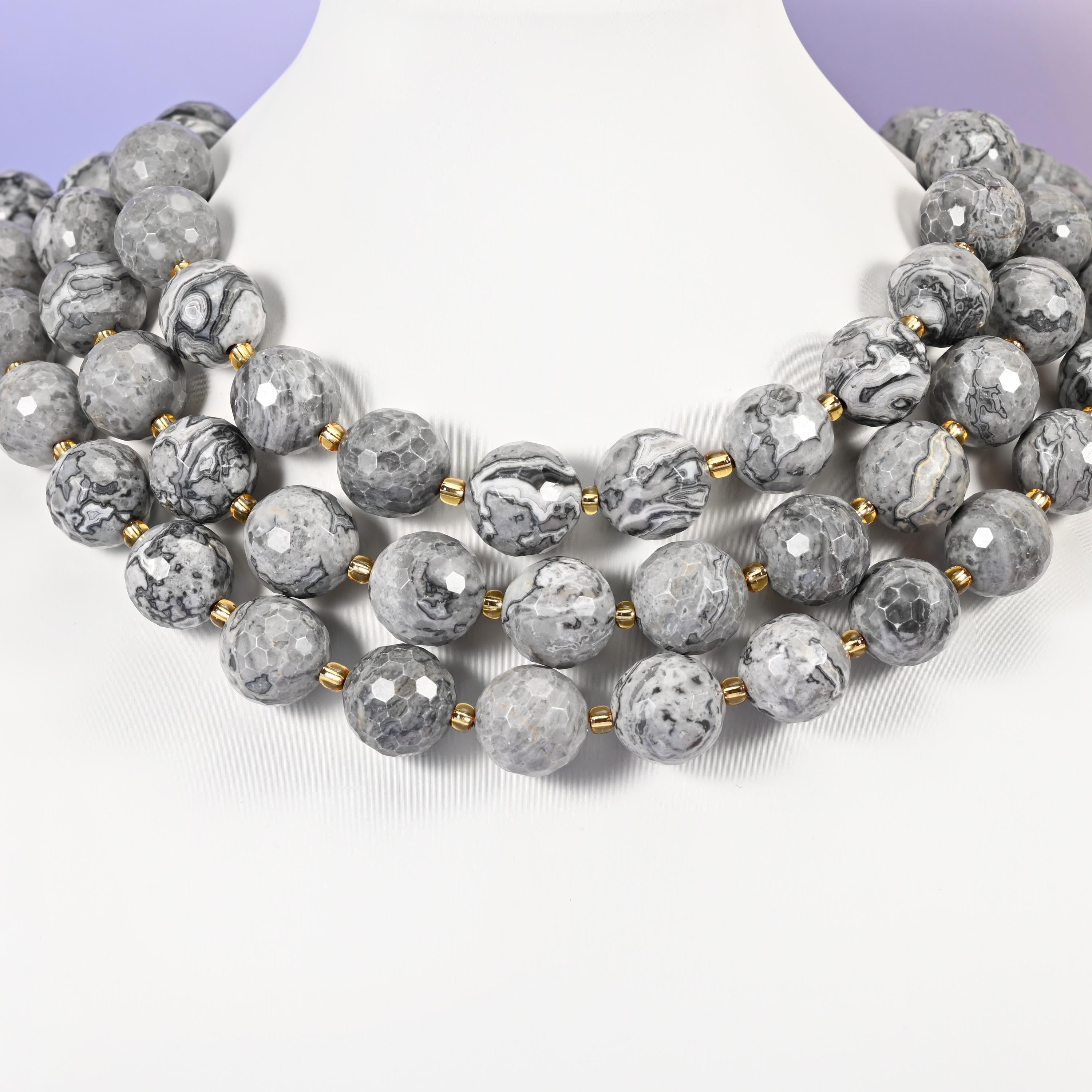 Map Jasper beads, faceted round, 16mm