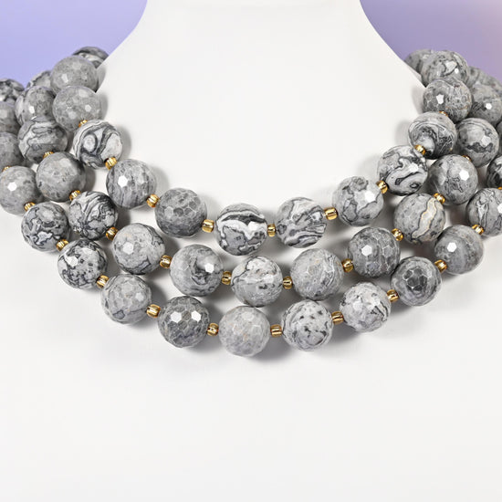 Map Jasper beads, faceted round, 16mm