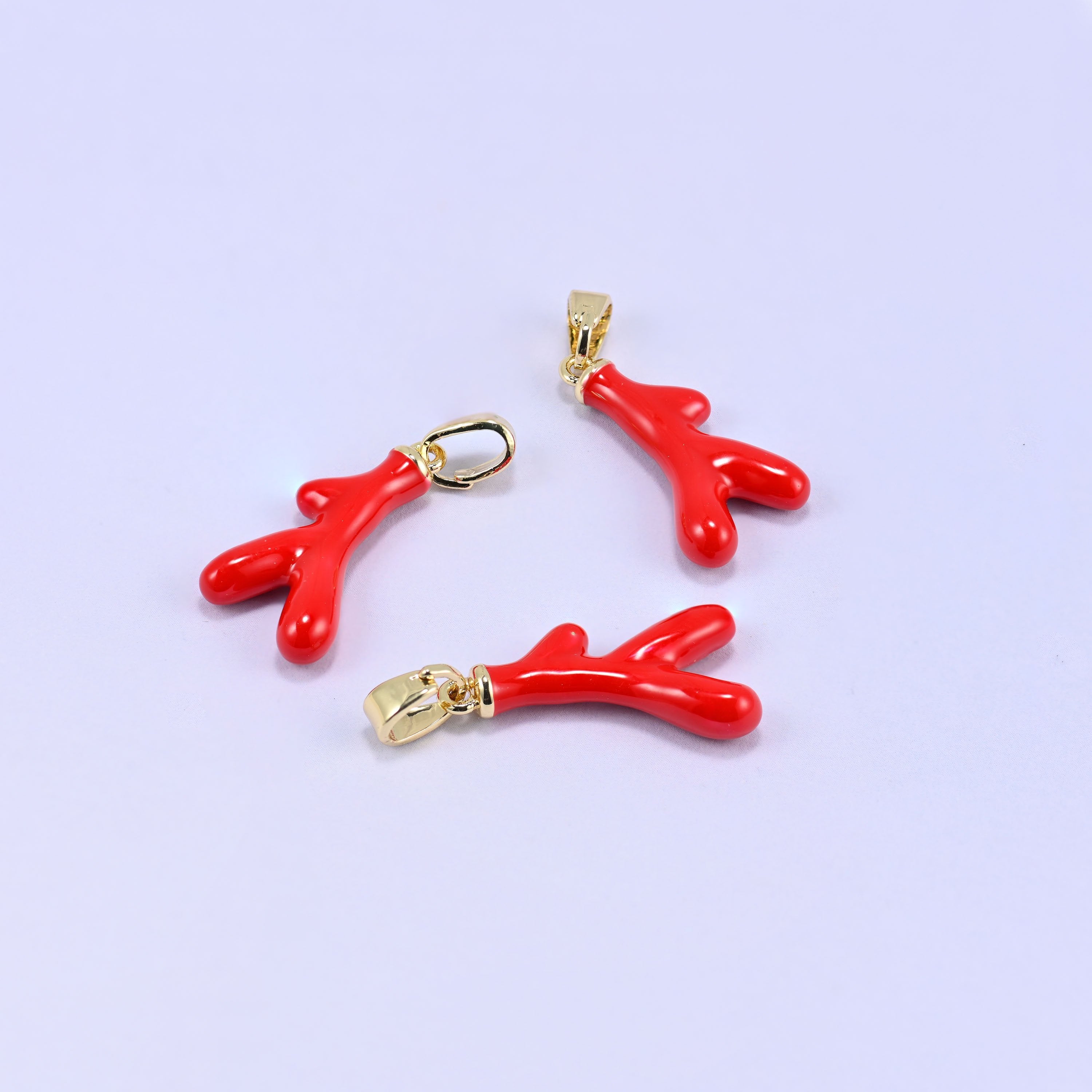 Red Coral Branch Enamel Charms, sold individually