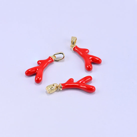 Red Coral Branch Enamel Charms, sold individually