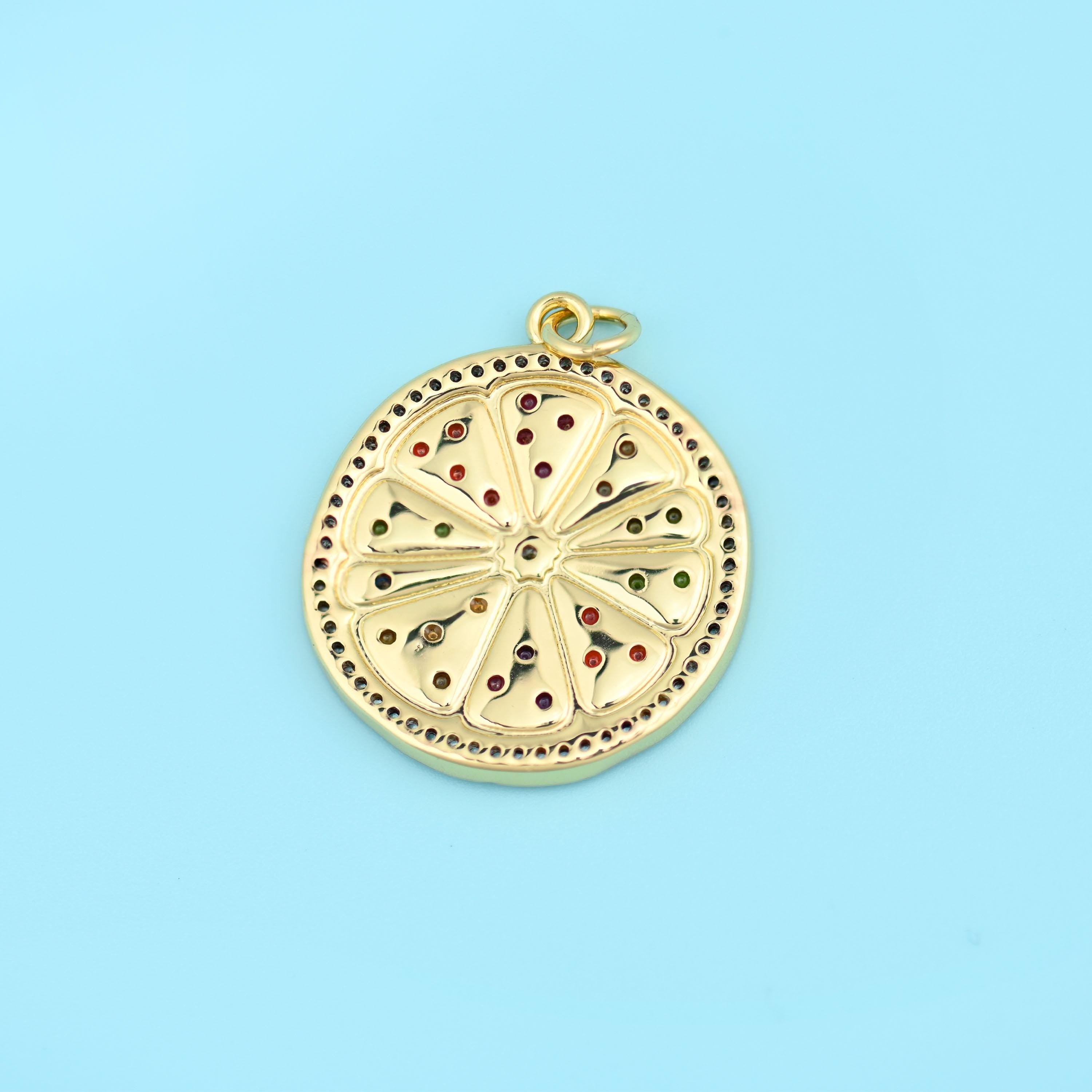 Brass beads, round citrus slice, 25.20 x 22.00mm