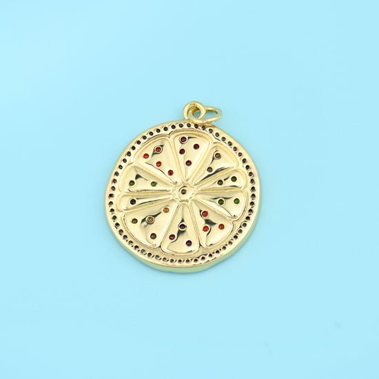 Brass beads, round citrus slice, 25.20 x 22.00mm
