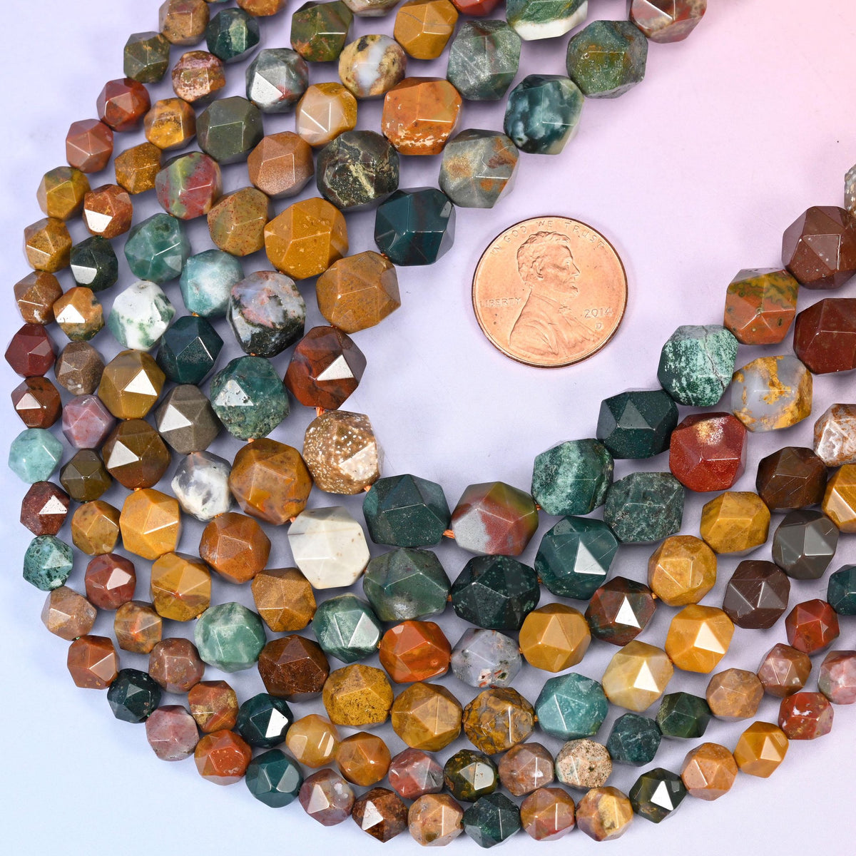 Faceted diamond star cut ocean agate beads