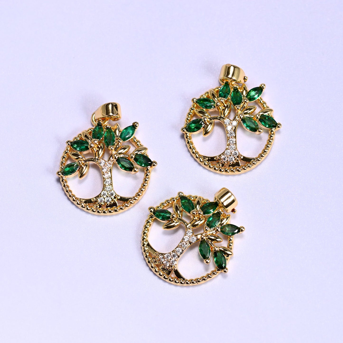 Round Green Leaf Tree Zircon Charms: DIY Pendants, Jewelry Making Supply