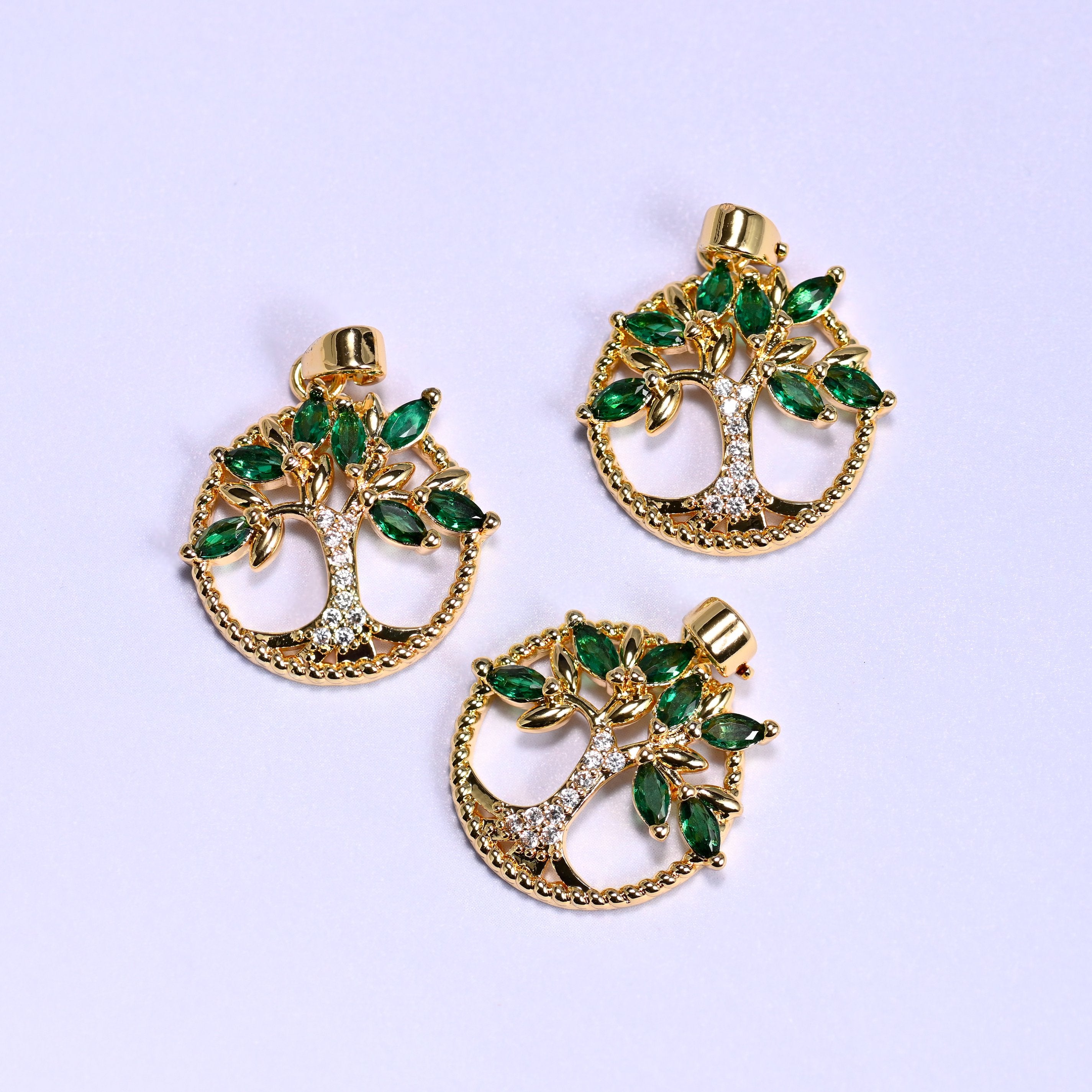Round Green Leaf Tree Zircon Charms: DIY Pendants, Jewelry Making Supply