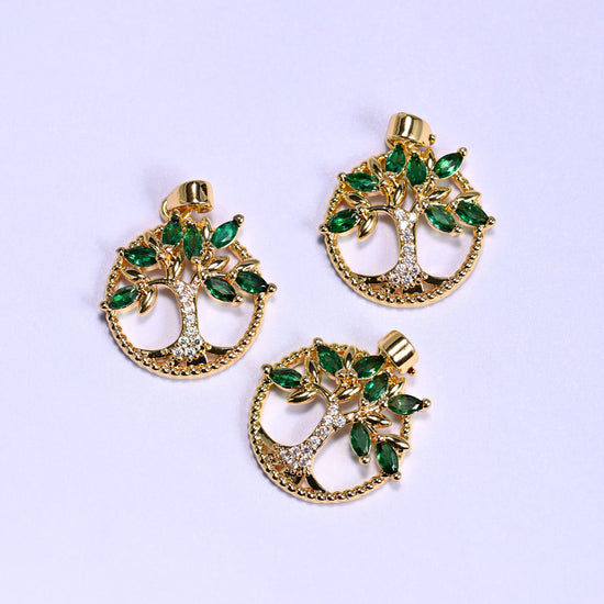 Round Green Leaf Tree Zircon Charms: DIY Pendants, Jewelry Making Supply