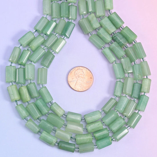 Natural Green Aventurine faceted tube cylinder beads, center drilled for jewelry making