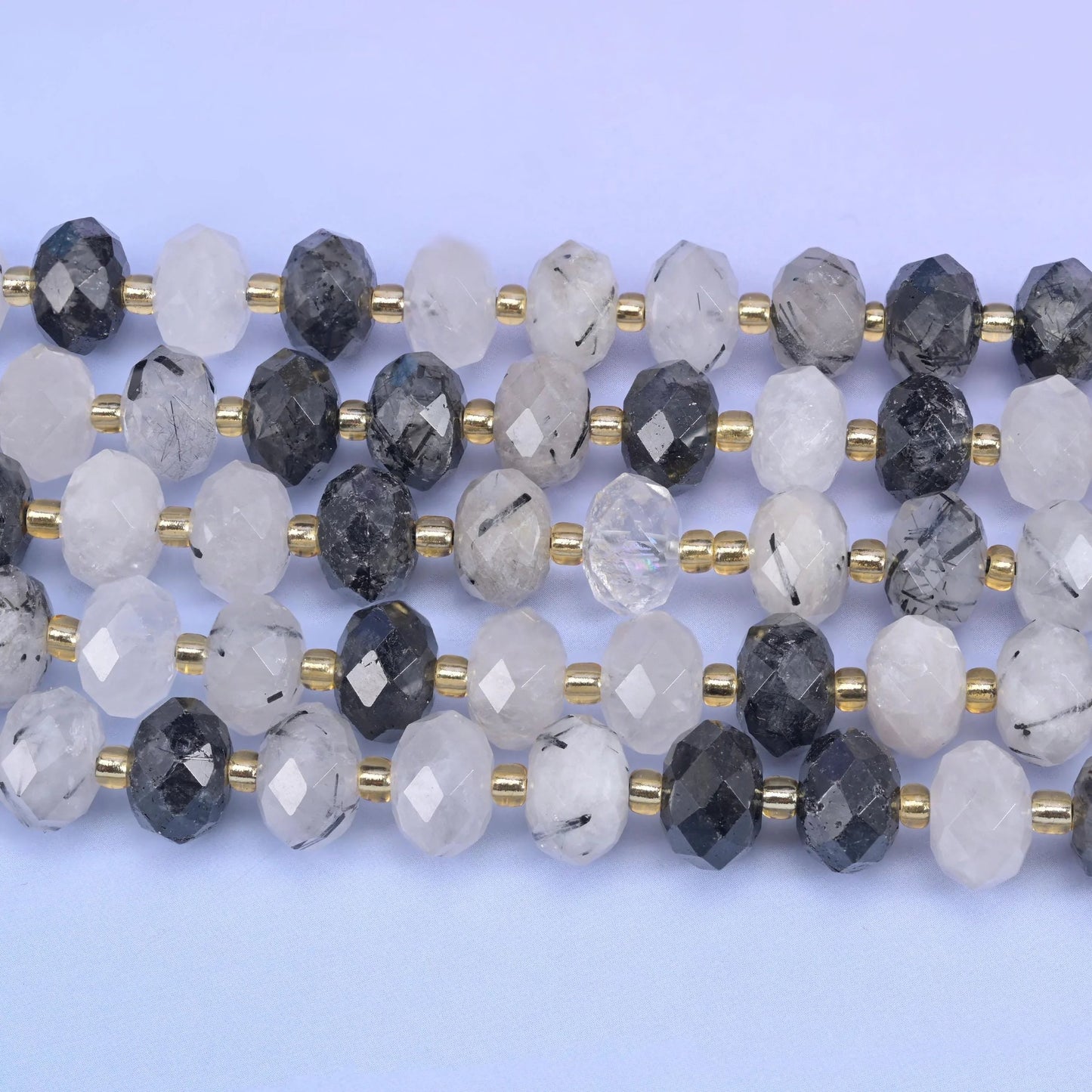 Black Rutilated Quartz Faceted Rondelle Beads, 15.5 inch strand