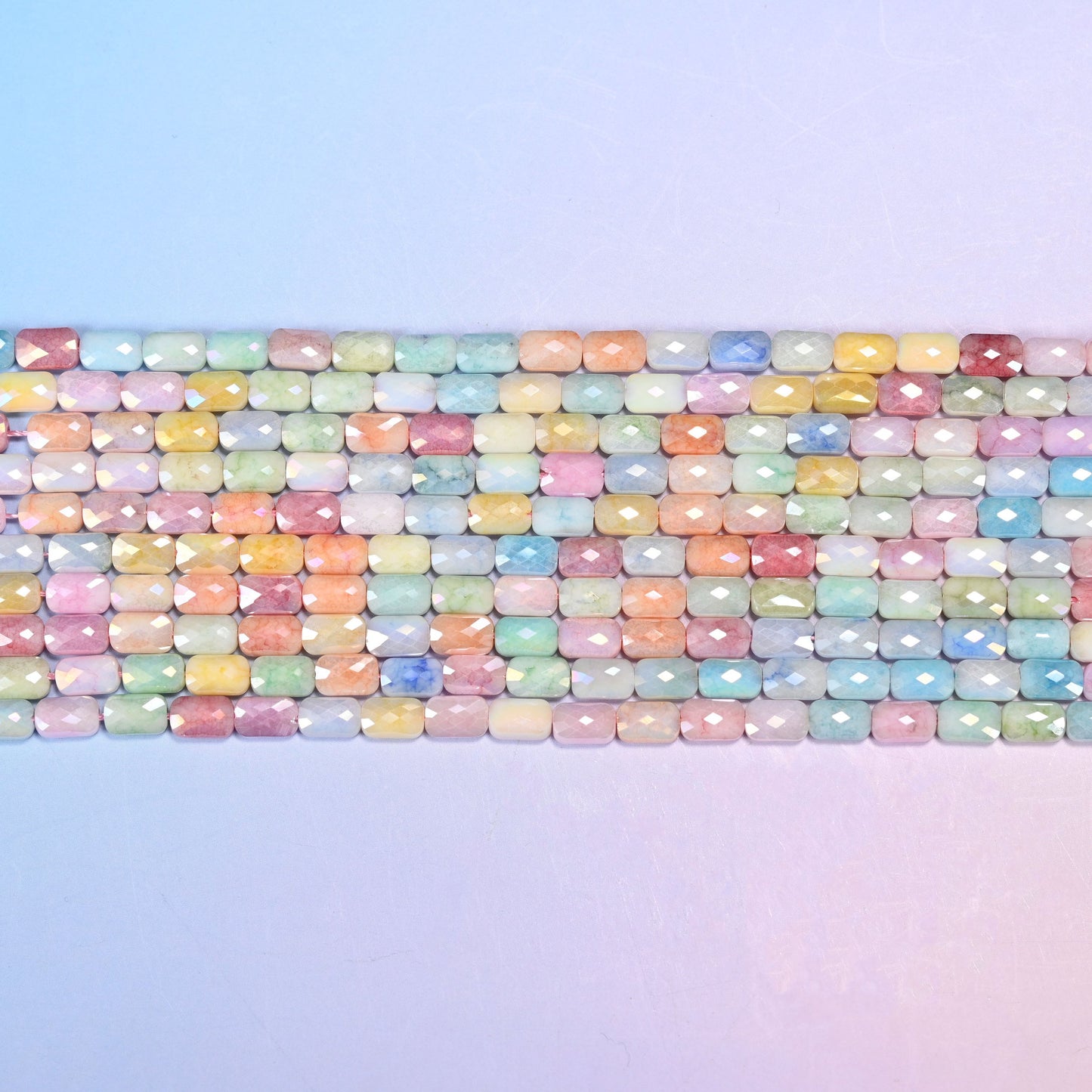 Opaque faceted rectangular glass beads, 7x4.5mm.