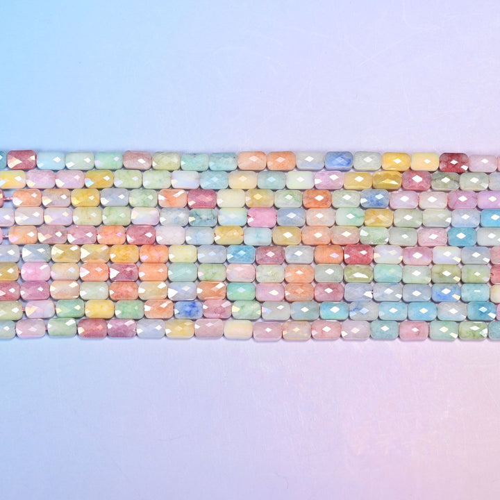 Opaque faceted rectangular glass beads, 7x4.5mm.
