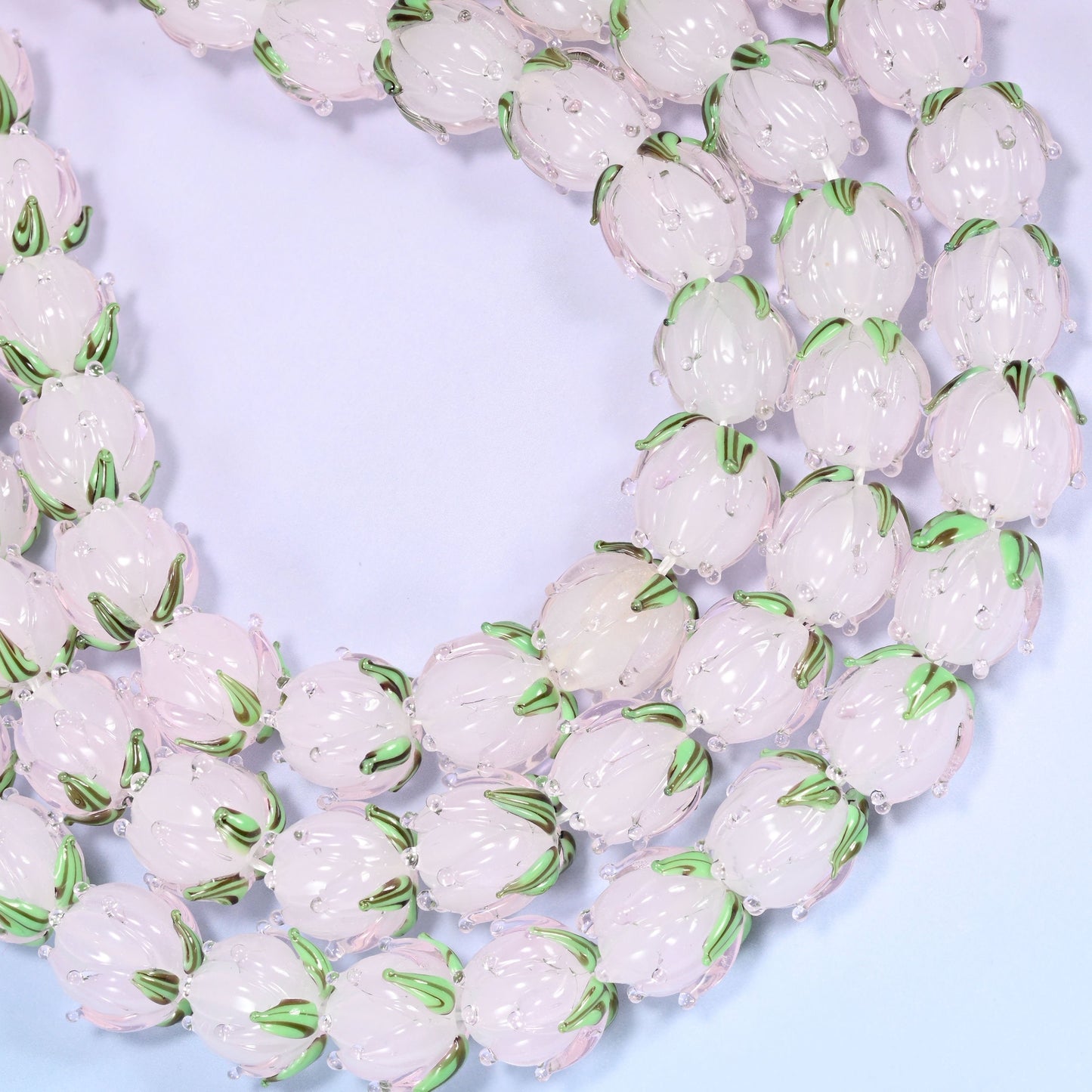 Light pink tulip flower bud lampwork glass beads, hole 1.2mm to 1.8mm